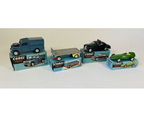 A group of play worn Corgi Toys die cast vehicles, comprising of: No. 150 Vanwall Formula 1 Grand Prix Racing Car (green body