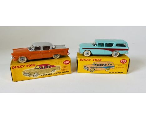 Dinky Toys No.173 Nash Rambler, (turquoise blue body, red stripe, grey hubs, white tyres) with correct colour spot all card p