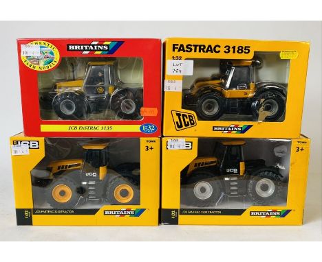 Britains 1:32 Scale - To include: JCB Fastrac 3185, 1135, 3233 (x2) 1x yellow wheels, 1x silver wheels - All Boxed (4)