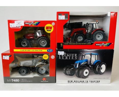 Britains 1:32 Scale - To include: Massey ferguson 7480 silver limited edition of 2500, 6616 with loader, Case IH MXU 125, ERT