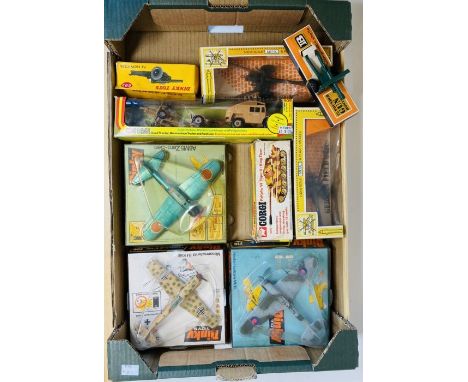 A collection of Dinky Toys Model Aircraft, together with a selection of Dinky, Britains, Corgi Military vehicles and guns etc