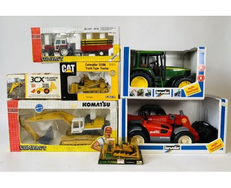 Joal 1:32 &amp; 1:43 Komatsu Excavator, tractor and trailer set. Bruder 1:16 Scale John Deere, Manitou telehandler, NZG JCB 1