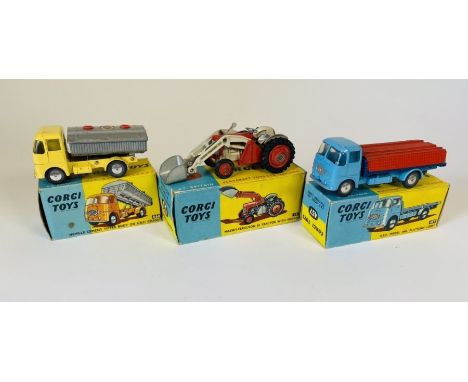 A group of play worn Corgi Toys Die Cast Models, comprising of: No. 457 ERF 44G platform lorry (light blue cab and chassis wi