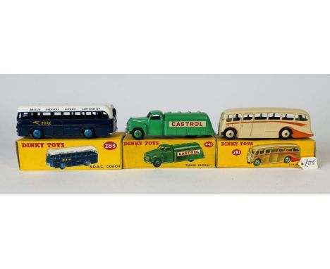 Dinky Toys No. 281 Luxury coach (cream and orange body with cream hubs) in a picture sided all-card box with correct colour s