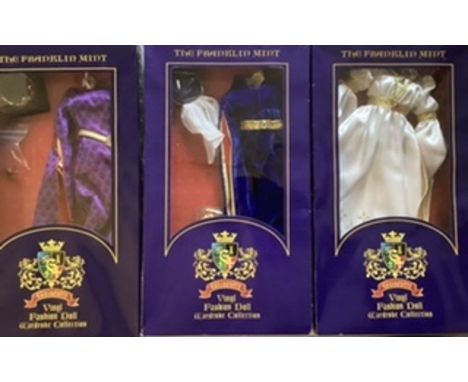 Franklin Mint Vintage Vinyl Portrait doll set ; Guinevere doll boxed outfits unopened to include purple gown, Blue long gown 