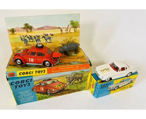 Corgi Toys No.256 Volkswagen 1200 in East African Safari Trim - Boxed, includes rhino figure. Corgi Toys 258 The Saints Car V