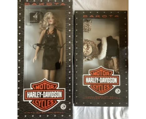Franklin Mint Vintage Vinyl Portrait fashion doll wardrobe collection doll set ; Harley Davidson Dakota boxed doll and leopar