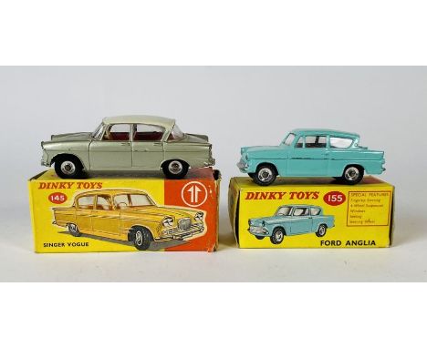 Dinky Toys No.155 Ford Anglia (turquoise body with red interior and spun hubs) in the all-card box.&nbsp;Dinky Toys, 145 Sing