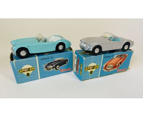 Tri-ang Spot-on No. 105 Austin-Healey 100/6. (Light blue body with white interior, grey base and white steering wheel) &amp;&