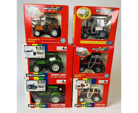 Britains 1:32 Scale - To include: 2x DX 4.57 Deutz Fahr, 3x Massey Ferguson 362 (3x variants), Renault 70-14 - All Boxed (6)
