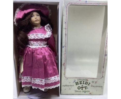 Heidi ott of Switzerland 1990s Vintage dolls ; 12” fuschia dress gown and air wig boxed(1)