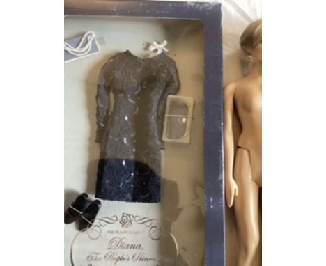 Franklin Mint Vintage Vinyl Portrait doll ; Lady Diana Spencer princess of wales Nude Mannequin and&nbsp; navy blue cocktail 