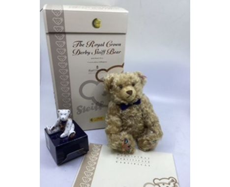 Merrythought Royal crown Derby teddy bear boxed with ceramic teddy bear all boxed ; Excellent set with certificates and box.