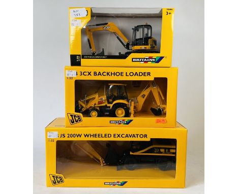 Britains 1:32 Scale - To include: JCB 3CX digger, JS200 wheeled excavator, midi excavator 86C-1 - Boxed (3)