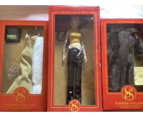Franklin Mint Vintage Vinyl Portrait fashion doll wardrobe collection doll set ; Jennifer Stallone doll and 2 boxed outfits-a