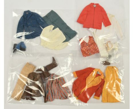Mattel Barbie Ken vintage clothing: Guruvy Formal #1431; Town Turtle #1430; Breakfast at 7 #1428; Rally Gear #1429; unchecked