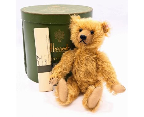 Steiff Harrods Edward The Attic Teddy Bear, white tag 660313, LE 1500, blonde, certificate, within Fair Plus hat box, MOTH da