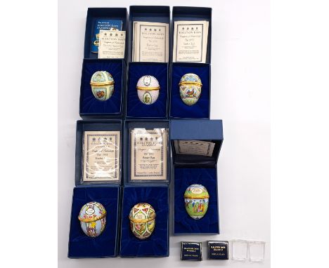 Halcyon Days Enamel Easter Egg Trinket Box Group Including: (1) The 1990 Easter Egg, (2) The 1991 Easter Egg, (3) The 1993 Ea
