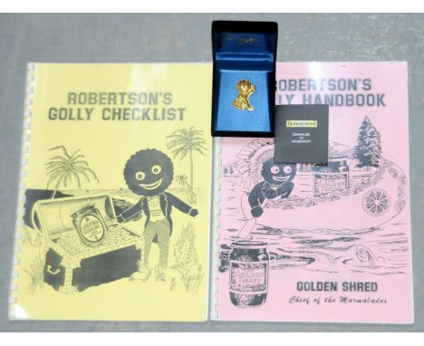 Golly books and badge including: Robertsons Golly Checklist &amp; Robertsons Golly Handbook by Colin Dodds; Robertson's golly