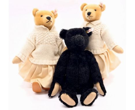 Steiff Pat &amp; Nora teddy bear set, special for Sue Pearson, 2002, white tag 660771, LE 1500, black 13"/33cm and blonde 12.