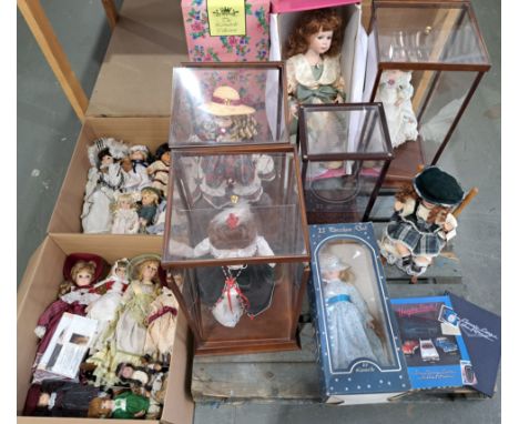 Collection Of Modern Porcelain Dolls Including: The Leonardo Collection Doll Plus Other, Some Dolls Displayed In Perspex Wood