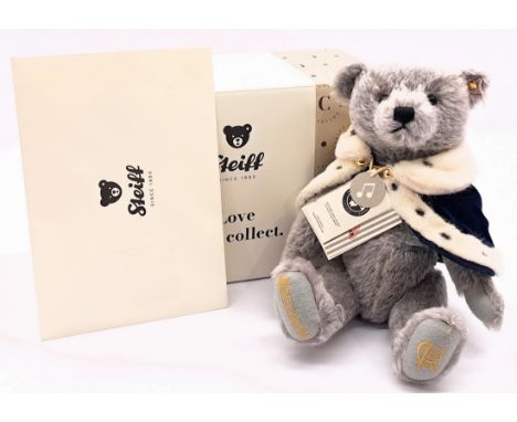 Steiff Long to Reign over us King Charles III teddy bear, white tag 691515, LE 2022, mohair, with swing labels, certificate, 