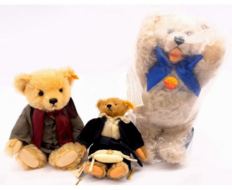 Steiff teddy bear trio including: (1) "Daddey" Giengen Festival Teddy, white tag 655685, LE 3000, exclusive for the 7th Steif