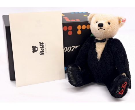 Steiff James Bond teddy bear, white tag 007613, LE 3000, mohair, internal music box plays Bond theme, swing label, certificat