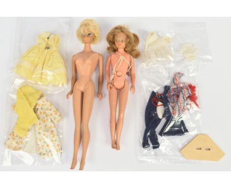 Mattel Barbie bubble cut doll, Palitoy Toots doll, etc: Mattel Barbie bubble cut doll, blonde, green to both ear piercings, o