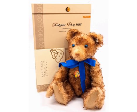 Steiff Petsy teddy bear 1928 replica, white tag 407383, LE 3000, mohair, with chest tag, certificate, within Good to Good Plu