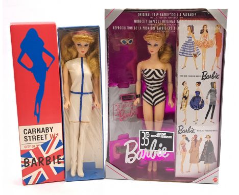 Mattel Barbie Pair Including: (1) 35th Anniversary, Original 1959 Barbie Doll &amp; Package, Special Edition Reproduction # 1