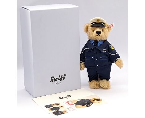 Steiff German Police Teddy Bear, White Tag 992490, LE 2222, Swing Label, Certificate, Mohair, Within Excellent to Near Mint B