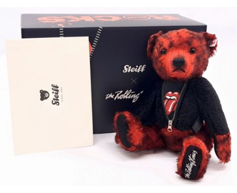 Steiff Rolling Stones Bear, white tag 355967, LE 3000, mohair, swing label, certificate, within Near Mint box, outer trade ca
