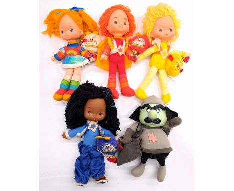 Mattel Rainbow Brite soft bodied dolls x five including: (1) Rainbow Brite, with sprite; (2) Red Butler, with sprite; (3) Can