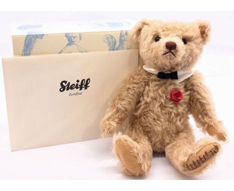 Steiff Musical Romantic Bear, white tag 673764, mohair, internal music box plays "My Way" (untested), certificate, within Goo