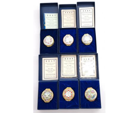 Halcyon Days Enamel Valentine's Day Trinket Box Group Including: (1) The 1990 St. Valentine's Day Box, (2) The 1991 St. Valen