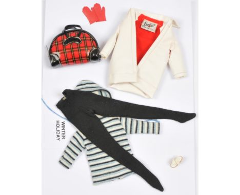 Mattel Barbie Winter Holiday #975 vintage outfit, 1959 - 1963, white jacket is torn to left arm hole seam and there is only o