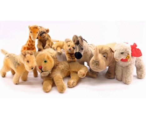 Vintage animal group, German / British, including&nbsp; some Steiff, mohair and plush, Good to Good Plus, largest (giraffe he