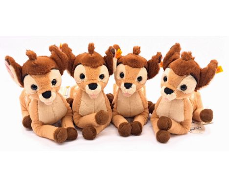 Steiff Disney Originals Bambi x 4; yellow tag 024689, plush, all with swing labels, Near Mint to Mint, 8.25"/21cm (height); (