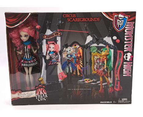 Monster High Circus Scare Grounds 2014 With Doll Freak Du Chic Rochelle Goyle By Mattel, Within Good Plus To Excellent Sealed