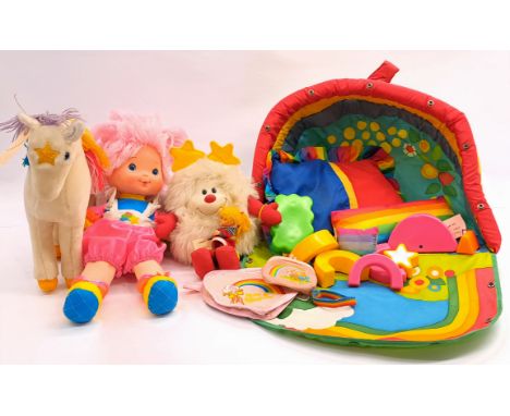 Mattel Rainbow Brite group including: (1) Baby Brite soft bodied doll; (2) Twinkle Brite; (3) Starlite horse; (4) Rainbow Bri
