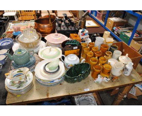 A collection of various glass and china to include Wade tankards, Sylvac vase etc. 