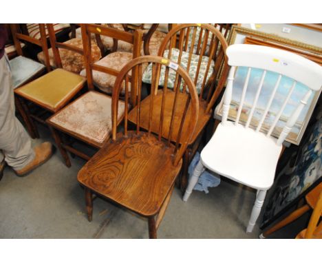 Two elm seated stick back chairs