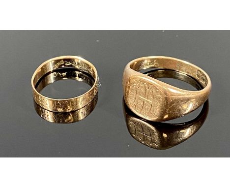 LADY'S &amp; GENTS 9CT ROSE GOLD RINGS Victorian and later x 2, the lady's date stamped Chester 1882, size L, the gents being