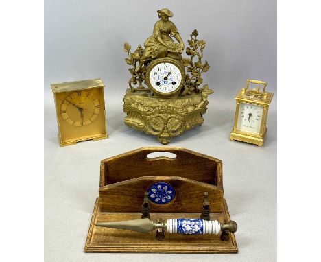 FOX &amp; SIMPSON GILDED BRASS CASED FOUR-GLASS CARRIAGE CLOCK, white enamel dial with Roman numerals, 14cms H, late 19th Cen