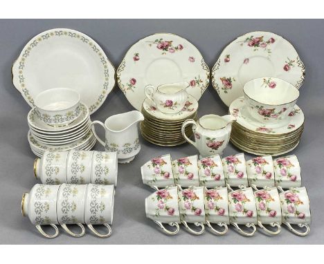 ROYAL DOULTON TEA SERVICE FOR 12, painted with pink roses and with gilded border, 39 pieces, and a Paragon 'Fiona' pattern te
