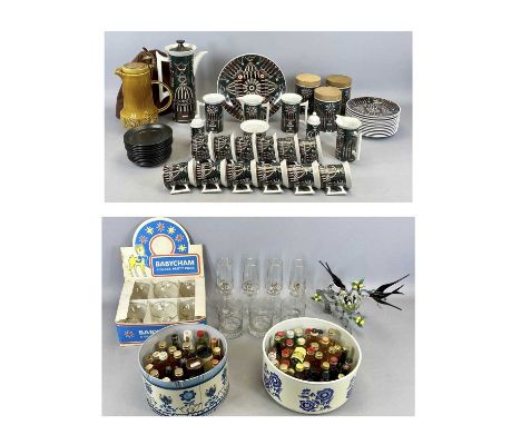 MIXED ITEMS TO INCLUDE ALCOHOLIC MINIATURES, A QUANTITY, boxed Babycham six-glass party pack, Portmeirion Magic City pattern 