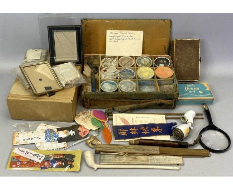 CHINESE ARTISTS BOX &amp; CONTENTS, handwritten label inside 'Chinese paint box brought from China by Captain James English, 