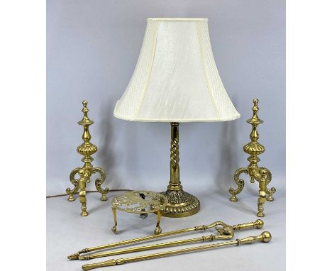 VICTORIAN BRASS OIL LAMP BASE with twist stem, gadrooned and embossed circular base, 42.5cms H excl. fitting, ornate brass an