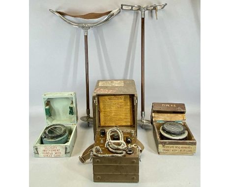 WAVEMETER CLASS D NO. 1 MARK 2 MILITARY RADIO IN METAL CASE, 2 x wooden cased military compass and 2 x vintage 'The Featherwa